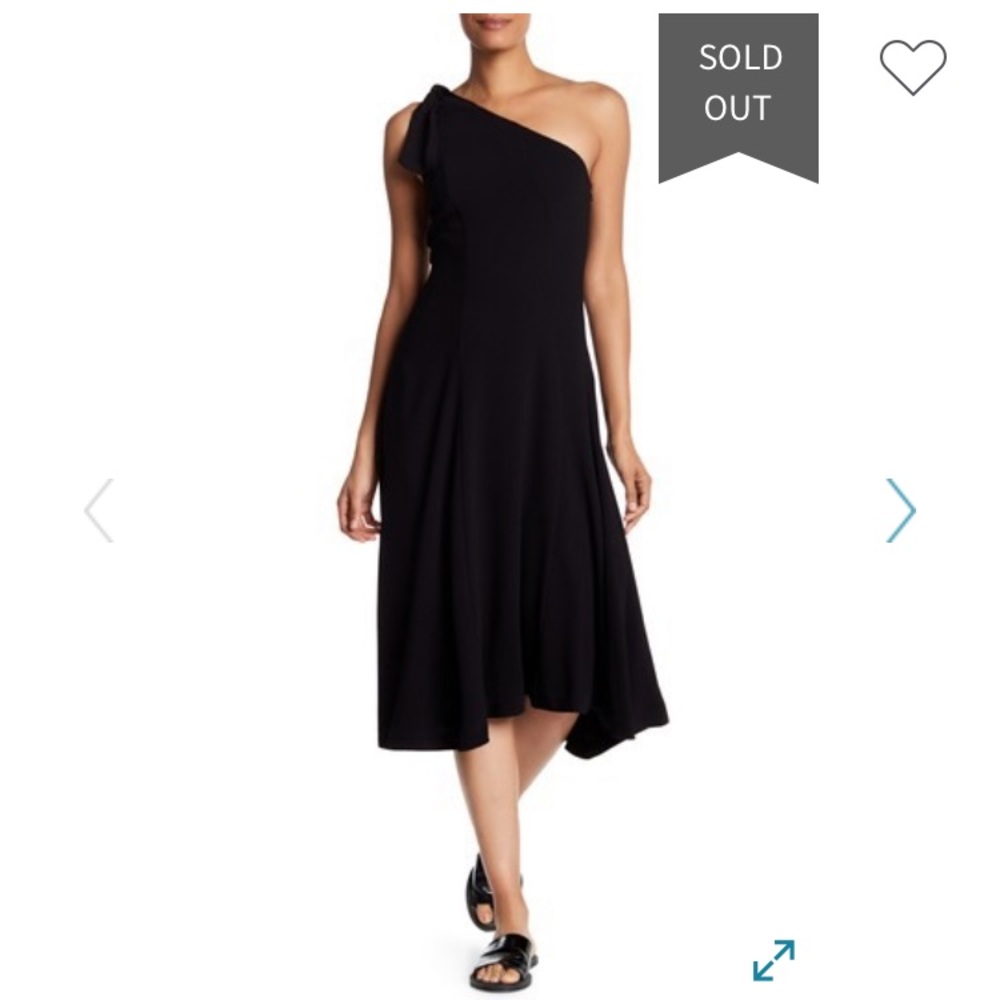 Theory Black One-Shoulder Midi Dress with Knot Detail